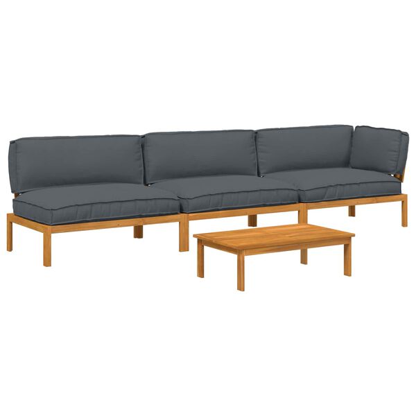 vidaXL Sofa Set with Cushion Plain 4 pcs Anthracite Solid Acacia Wood