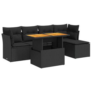 vidaXL 6 Piece Garden Sofa Set with Cushions Black Poly Rattan
