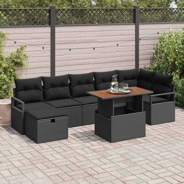 vidaXL Garden Sofa Set Height-Adjustable 8 pcs Black Poly Rattan
