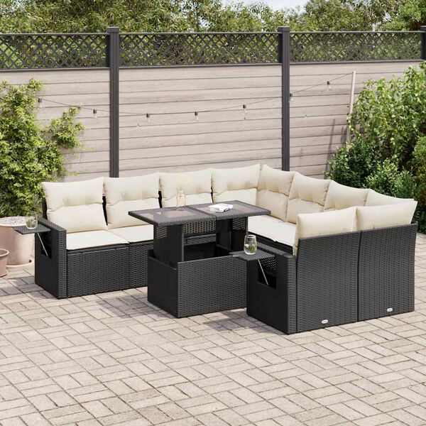 vidaXL 9 Piece Garden Sofa Set with Cushions Black Poly Rattan