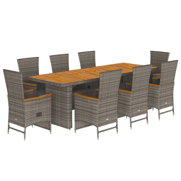 vidaXL 9 Piece Garden Dining Set with Cushions Grey Poly Rattan