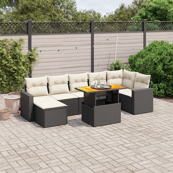 vidaXL 8 Piece Garden Sofa Set with Cushions Black Poly Rattan
