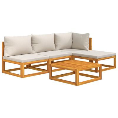 vidaXL 5 Piece Garden Lounge Set with Light Grey Cushions Solid Wood
