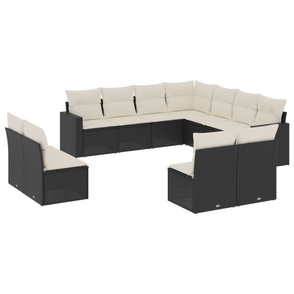 vidaXL 11 Piece Garden Sofa Set with Cushions Black Poly Rattan
