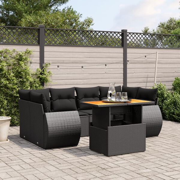 vidaXL 7 Piece Garden Sofa Set with Cushions Black Poly Rattan