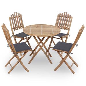 vidaXL 5 Piece Folding Outdoor Dining Set with Cushions Bamboo