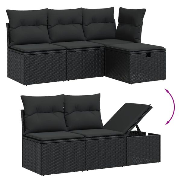 vidaXL 8 Piece Garden Sofa Set with Cushions Black Poly Rattan Acacia