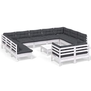 vidaXL 12 Piece Garden Lounge Set with Cushions White Solid Pinewood