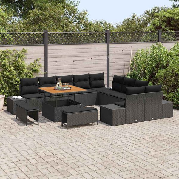 vidaXL Garden Sofa Set with Cushion 13 pcs Black Poly rattan