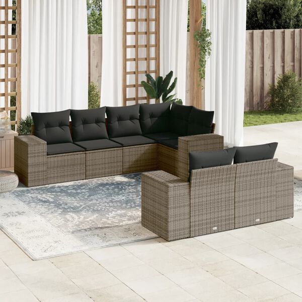 vidaXL 7 Piece Garden Sofa Set with Cushions Grey Poly Rattan
