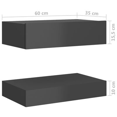 vidaXL Bedside Cabinets 2 pcs High Gloss Grey 60x35 cm Engineered Wood