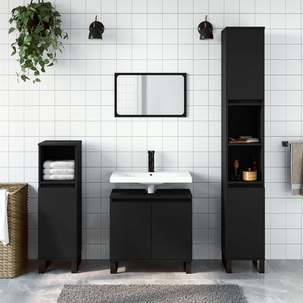 vidaXL Bathroom Cabinet Black 30x30x190 cm Engineered Wood