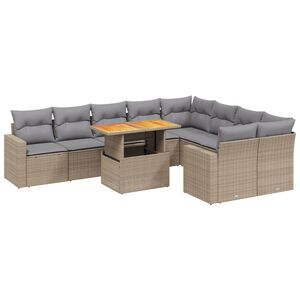 vidaXL 10 Piece Garden Sofa Set with Cushions Beige Poly Rattan