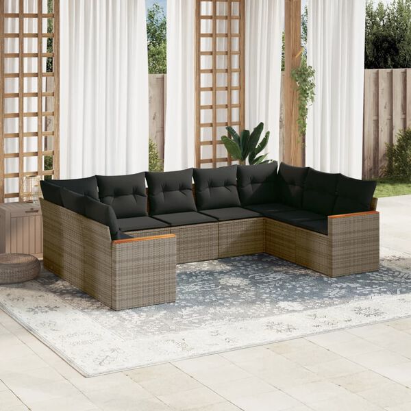 vidaXL 9 Piece Garden Sofa Set with Cushions Grey Poly Rattan