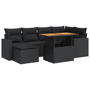 vidaXL 7 Piece Garden Sofa Set with Cushions Black Poly Rattan