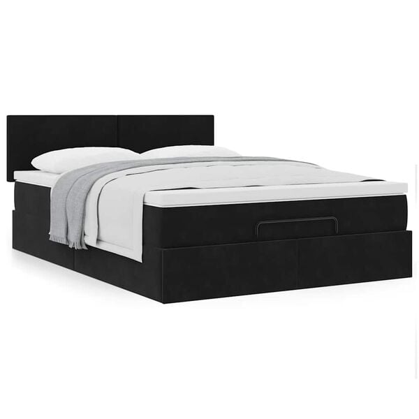 vidaXL Ottoman Bed with Mattress Black Double Velvet