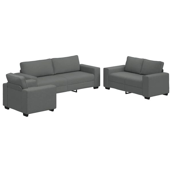 vidaXL 3 Piece Sofa Set with Cushions&nbsp;Dark Grey Fabric