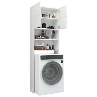 vidaXL Washing Machine Cabinet High Gloss White 64x25.5x190 cm Engineered Wood