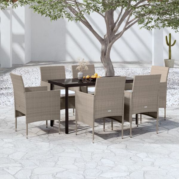 vidaXL 7 Piece Garden Dining Set with Cushions Beige and Black