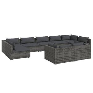vidaXL 9 Piece Garden Lounge Set with Cushions Grey Poly Rattan