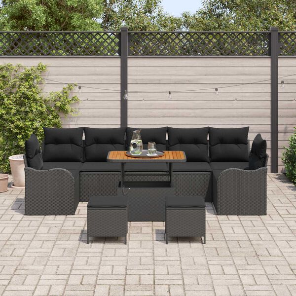 vidaXL Garden Sofa Set Height-Adjustable 10 pcs Black Poly Rattan