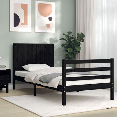 vidaXL Bed Frame with Headboard Black Single Solid Wood
