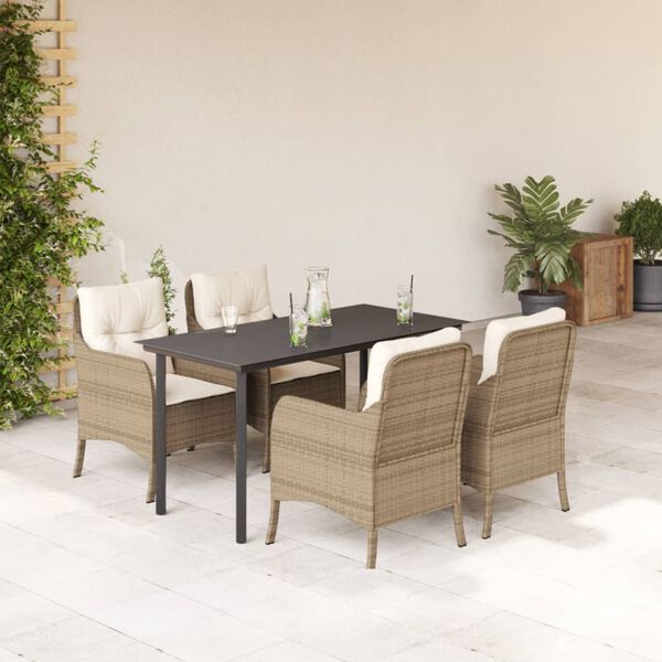vidaXL 5 Piece Garden Dining Set with Cushions Beige Poly Rattan