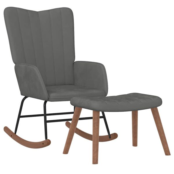 vidaXL Rocking Chair with a Stool Dark Grey Velvet