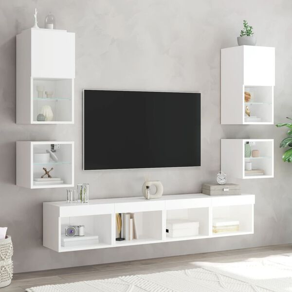 vidaXL 8 Piece TV Wall Units with LED White Engineered Wood