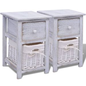 vidaXL Bedside Cabinet | Set of 2 | White | Paulownia wood, Wicker | Compact