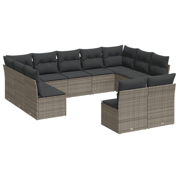 vidaXL 11 Piece Garden Sofa Set with Cushions Grey Poly Rattan