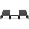 vidaXL Reclining Garden Chairs 2 pcs with Table Black Poly Rattan