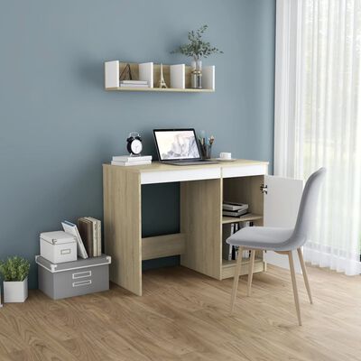vidaXL Desk White and Sonoma Oak 100x50x76 cm Chipboard