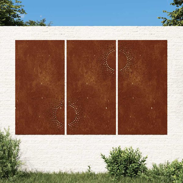 vidaXL Garden Wall Decorations 3 pcs 105x55 cm Corten Steel Sun Design