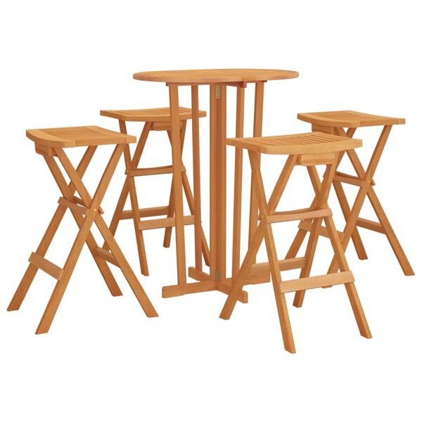 vidaXL 5 Piece Folding Bar Set Solid Wood Teak