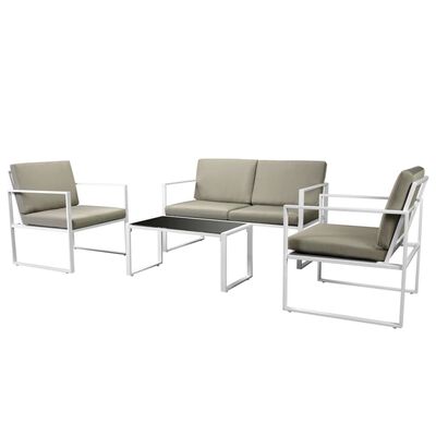 vidaXL 4 Piece Garden Lounge Set with Cushions Steel White