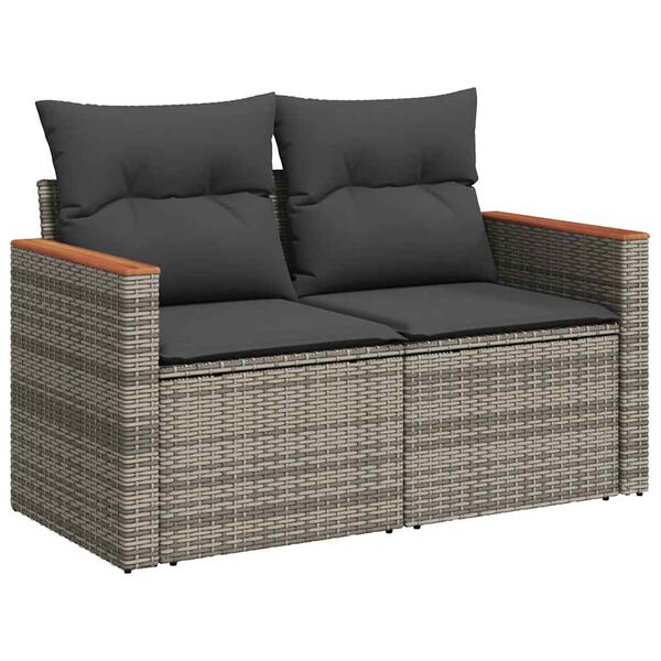 vidaXL 7 Piece Garden Sofa Set with Cushions Grey Poly Rattan