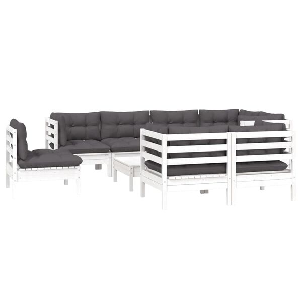 vidaXL 9 Piece Garden Lounge Set with Cushions White Solid Pinewood