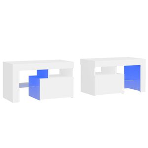vidaXL Bedside Cabinets 2 pcs with LED Lights High Gloss White 70x36.5x40 cm