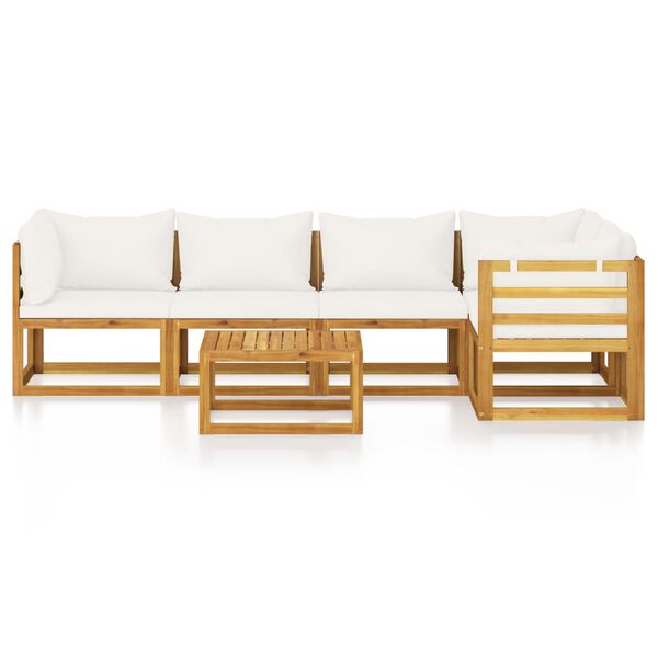 vidaXL 6 Piece Garden Lounge Set with Cushion Cream Solid Acacia Wood