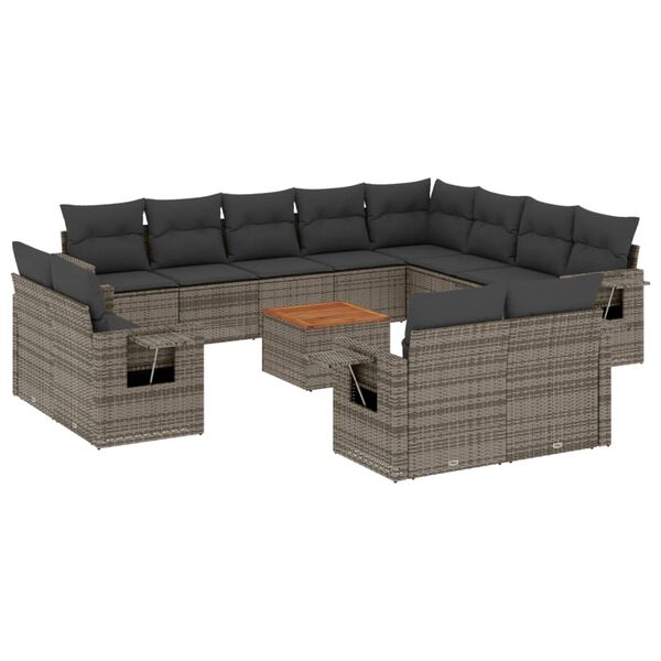 vidaXL 13 Piece Garden Sofa Set with Cushions Grey Poly Rattan