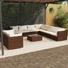 vidaXL 10 Piece Garden Lounge Set with Cushions Brown Poly Rattan