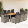 vidaXL 9 Piece Garden Dining Set with Cushions Grey Poly Rattan