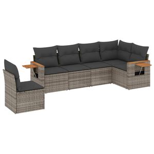 vidaXL 6 Piece Garden Sofa Set with Cushions Grey Poly Rattan
