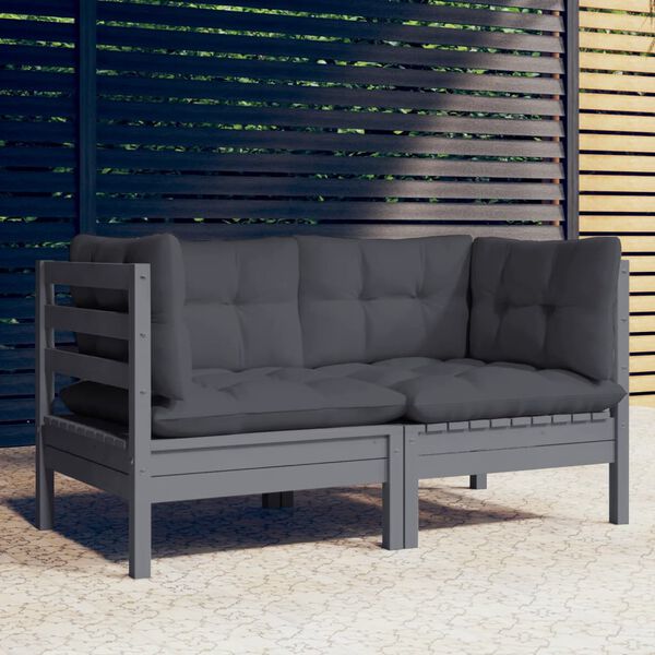 vidaXL 2-Seater Garden Sofa with Anthracite Cushions Solid Wood Pine