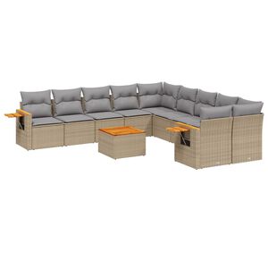 vidaXL 11 Piece Garden Sofa Set with Cushions Beige Poly Rattan