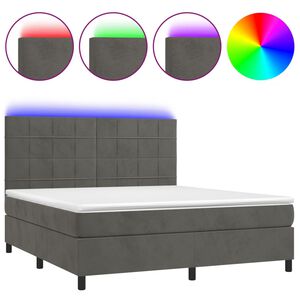 vidaXL Box Spring Bed with Mattress&LED Dark Grey 153x203 cm Queen Size Velvet