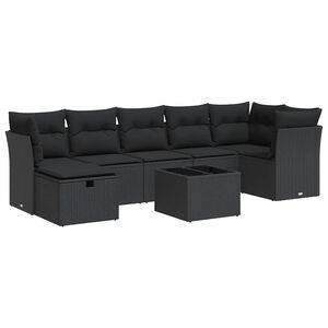 vidaXL 7 Piece Garden Sofa Set with Cushions Black Poly Rattan
