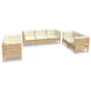 vidaXL 7 Piece Garden Lounge Set with Cream Cushions Solid Pinewood