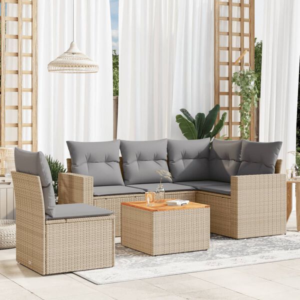 vidaXL 6 Piece Garden Sofa Set with Cushions Mix Beige Poly Rattan